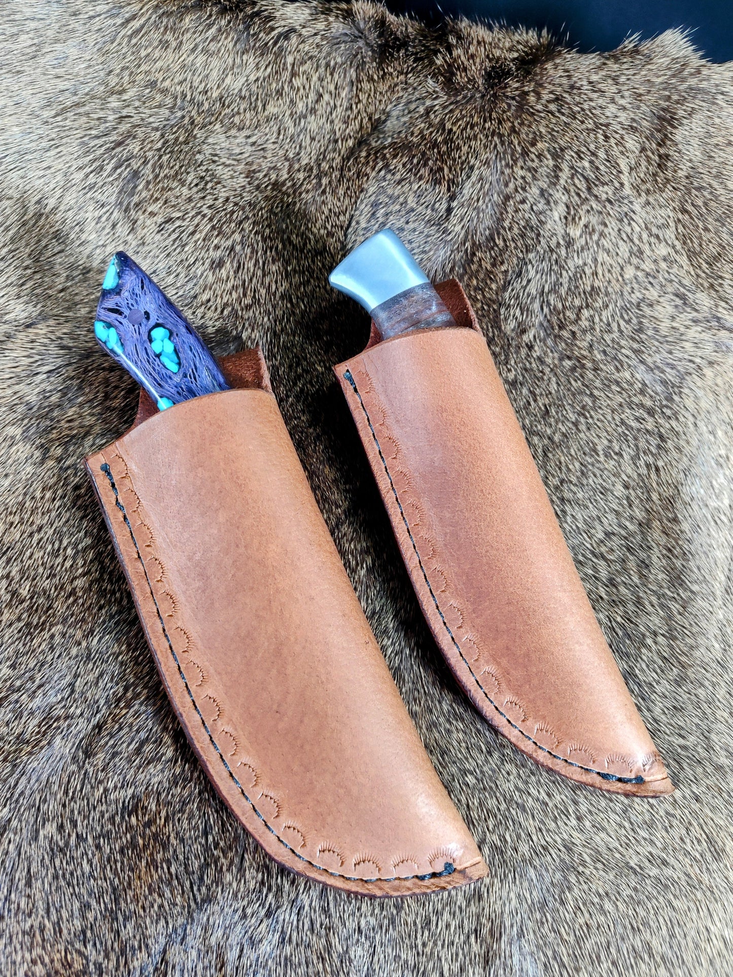 Leather Knife Sheath; Light Brown; Thick Water Buffalo Leather; Right or Left Handed; Fixed Blade Sheaths; 6 Sizes