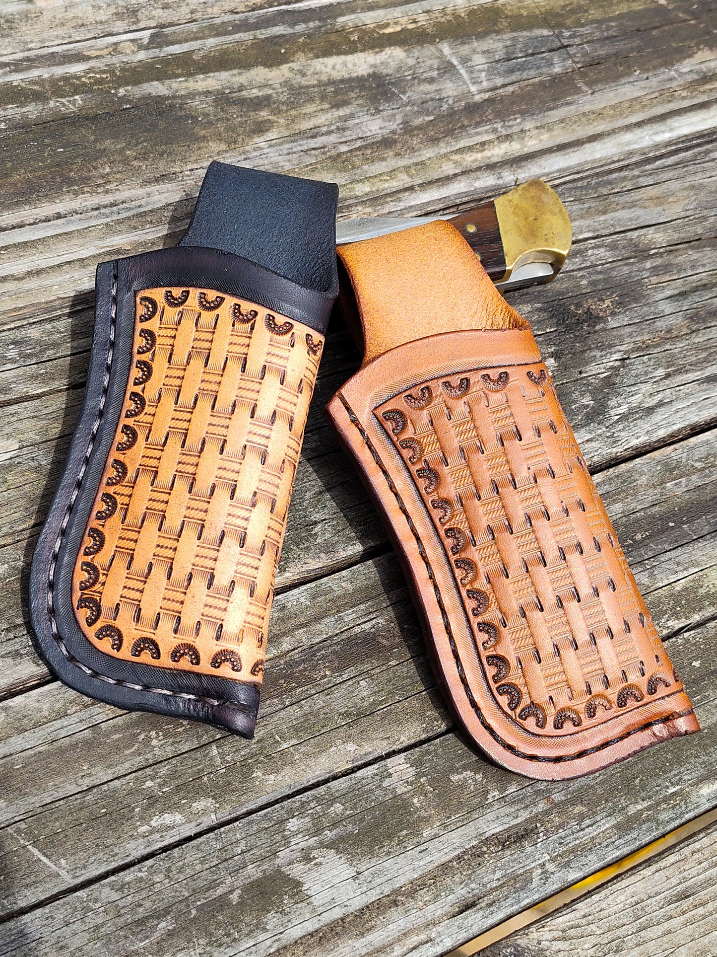Knife Sheath; Fits Buck 110 and Similar Knives; Folding Knife Sheath; Basket Weave Design
