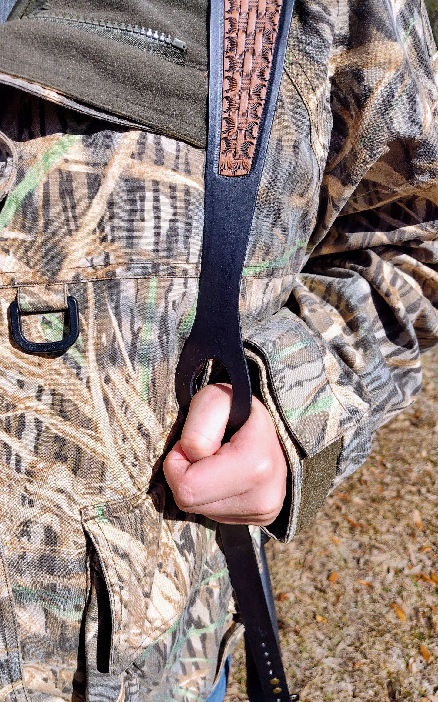 Basket Weave Tooled Rifle Sling; Thumb Hole Design