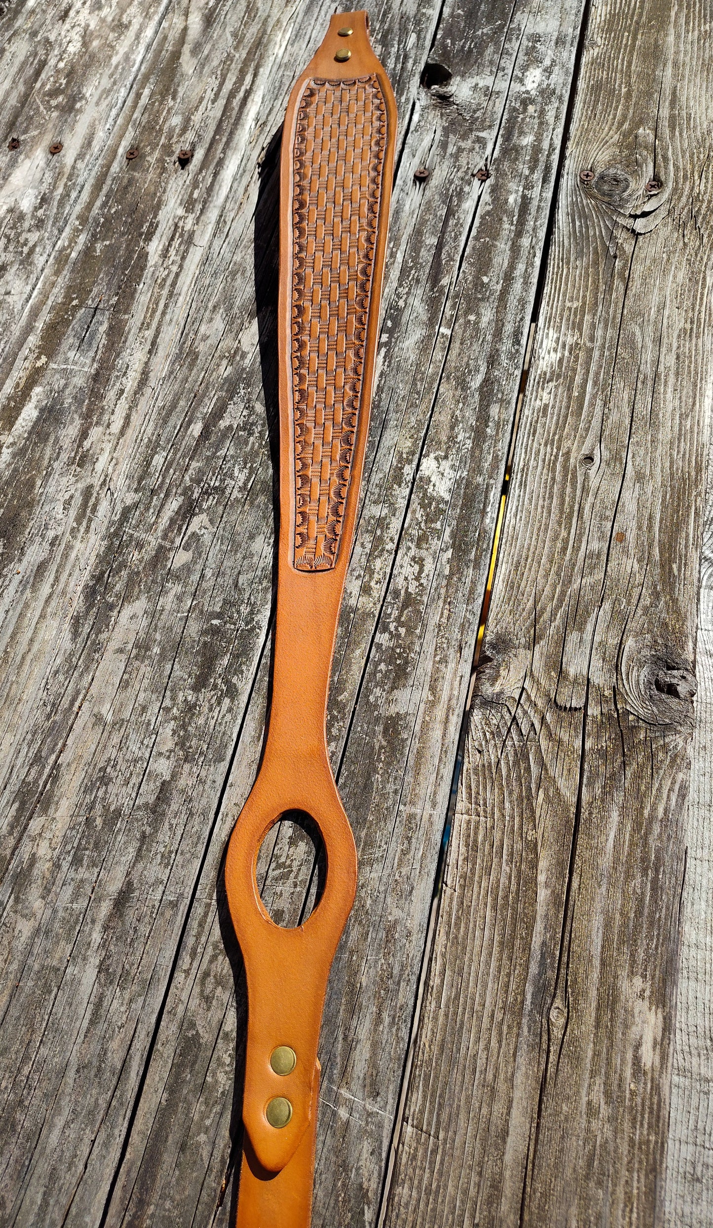 Basket Weave Tooled Rifle Sling; Thumb Hole Design