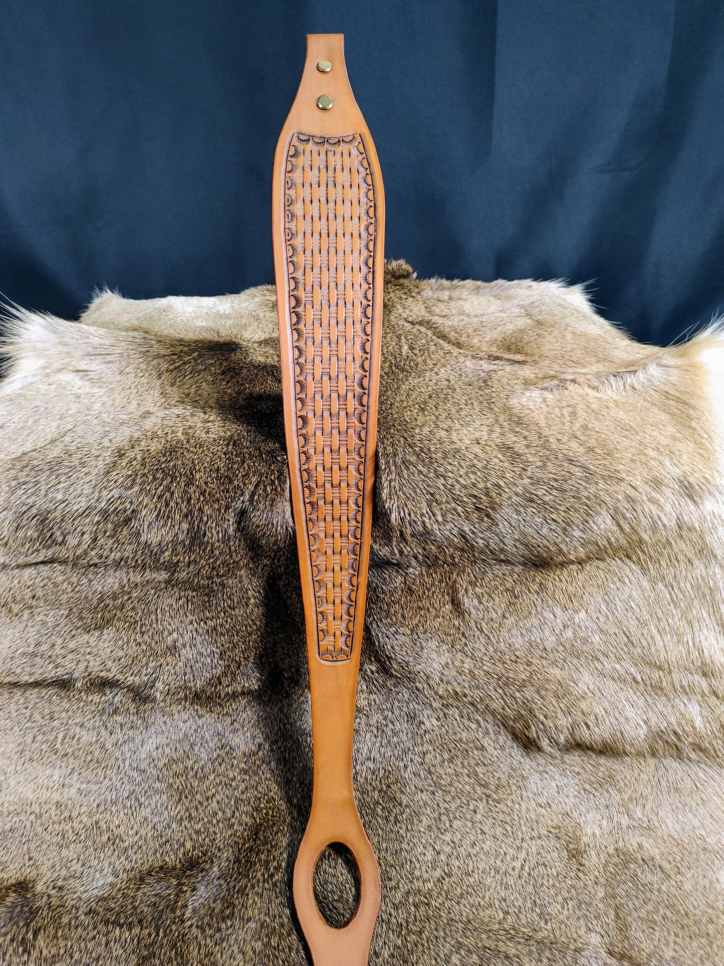 Basket Weave Tooled Rifle Sling; Thumb Hole Design