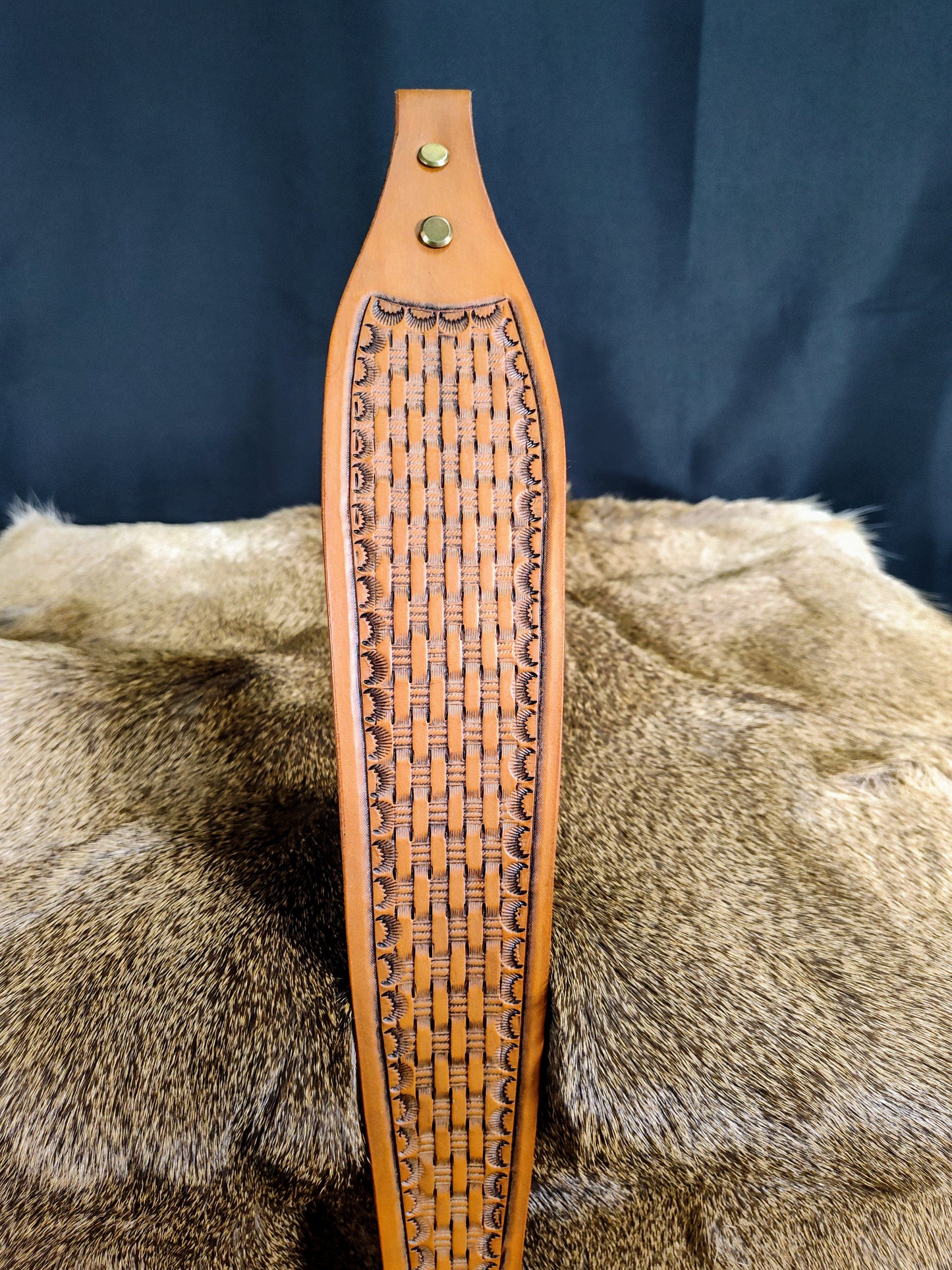Basket Weave Tooled Rifle Sling; Thumb Hole Design