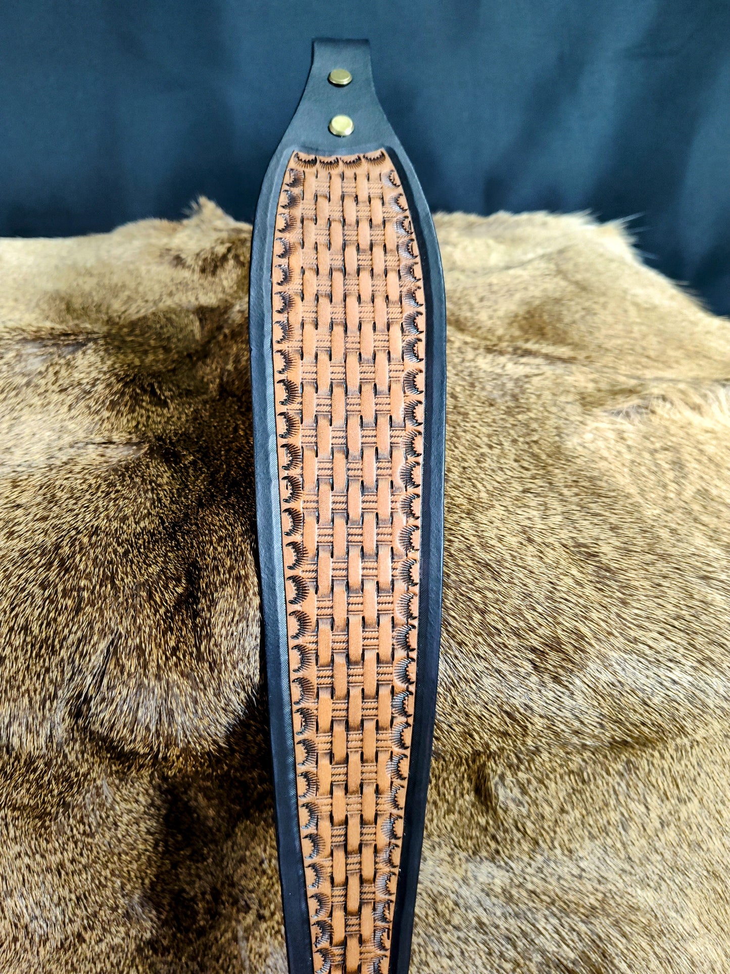 Basket Weave Tooled Rifle Sling; Thumb Hole Design