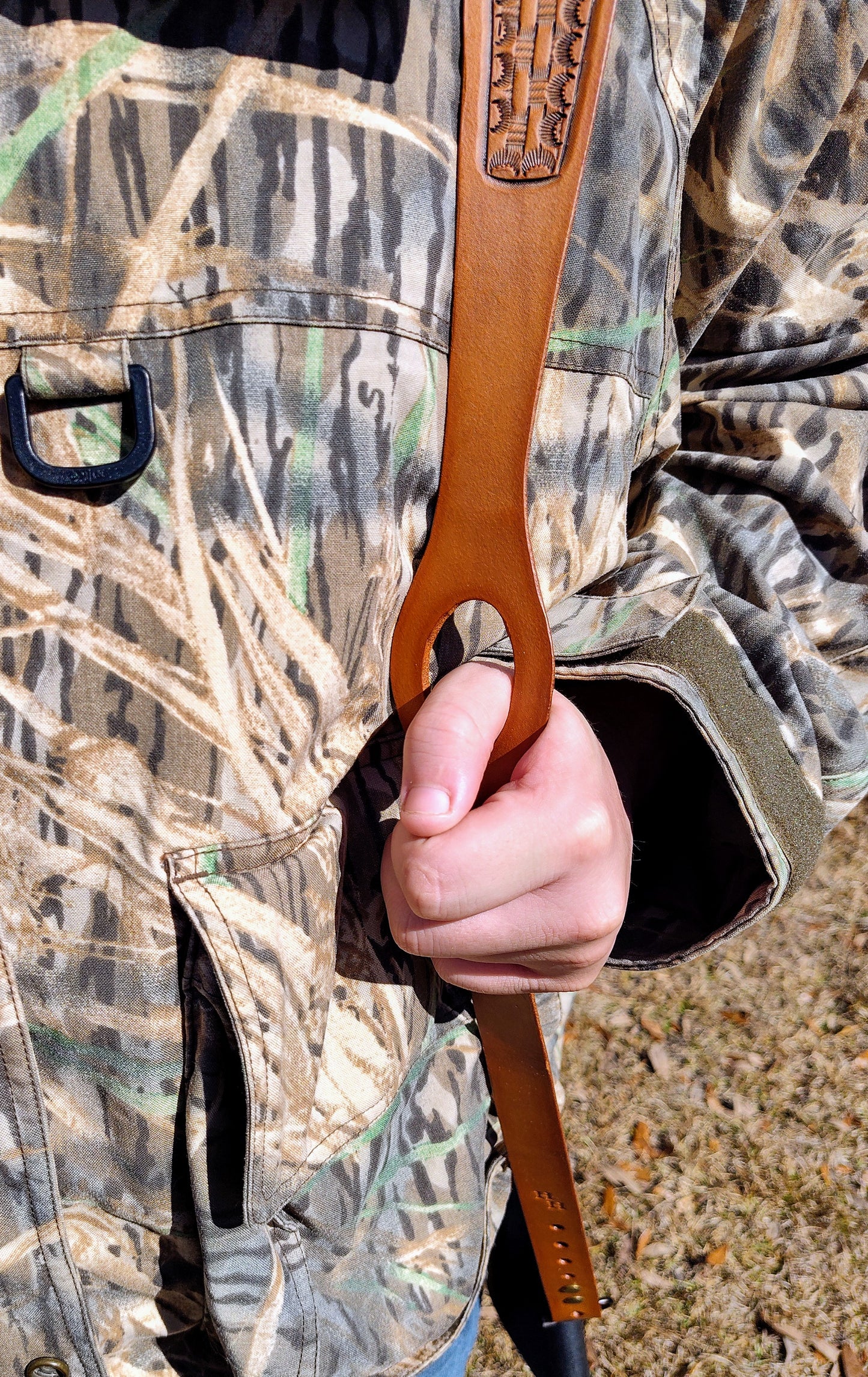 Basket Weave Tooled Rifle Sling; Thumb Hole Design