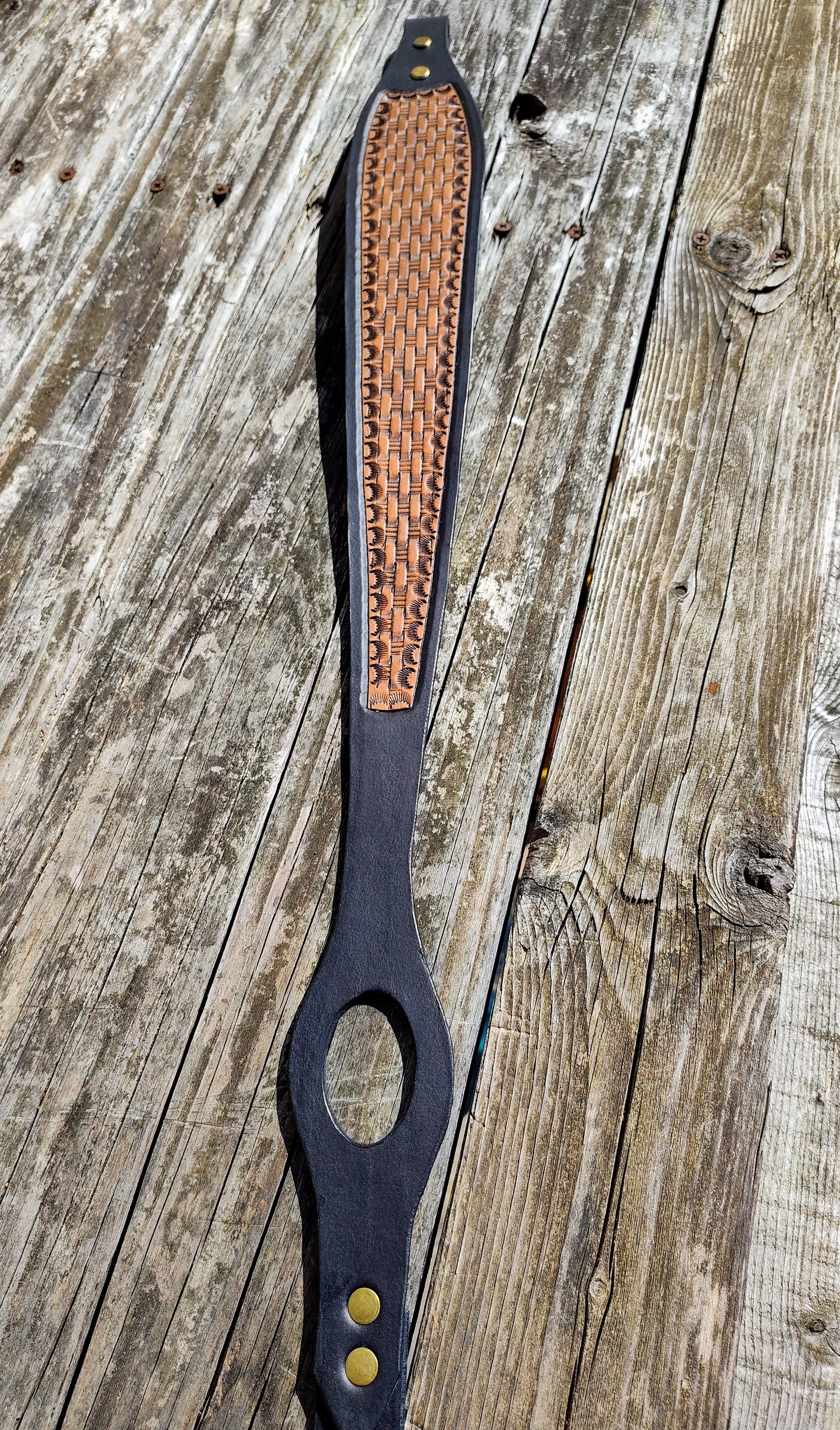 Basket Weave Tooled Rifle Sling; Thumb Hole Design